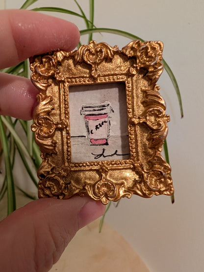 Mini Coffee Cup Painting - Original Watercolor Art by Lora Cavallin