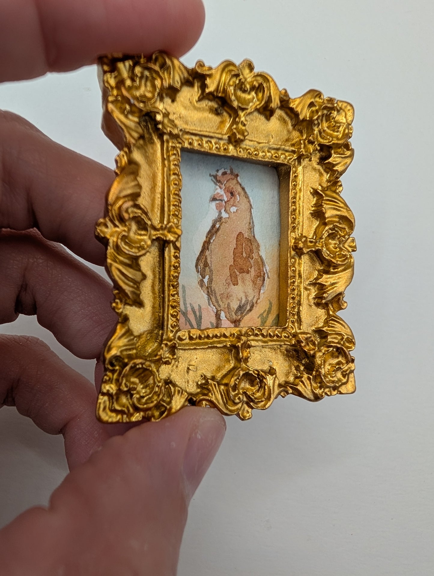 Mini Rooster Painting - Original Watercolor Art by Lora Cavallin