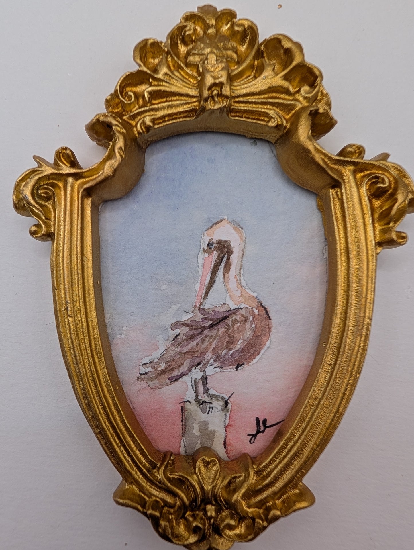 Mini Pelican Painting - Original Watercolor Art by Lora Cavallin