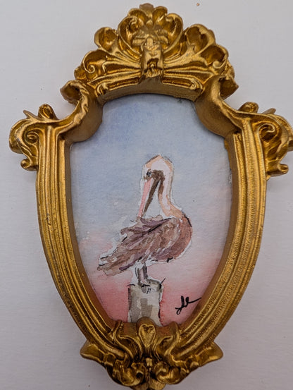 Mini Pelican Painting - Original Watercolor Art by Lora Cavallin