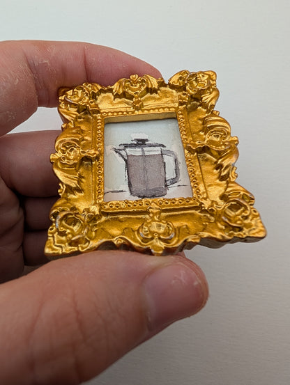 Mini French Press Coffee Painting - Original Watercolor Art by Lora Cavallin