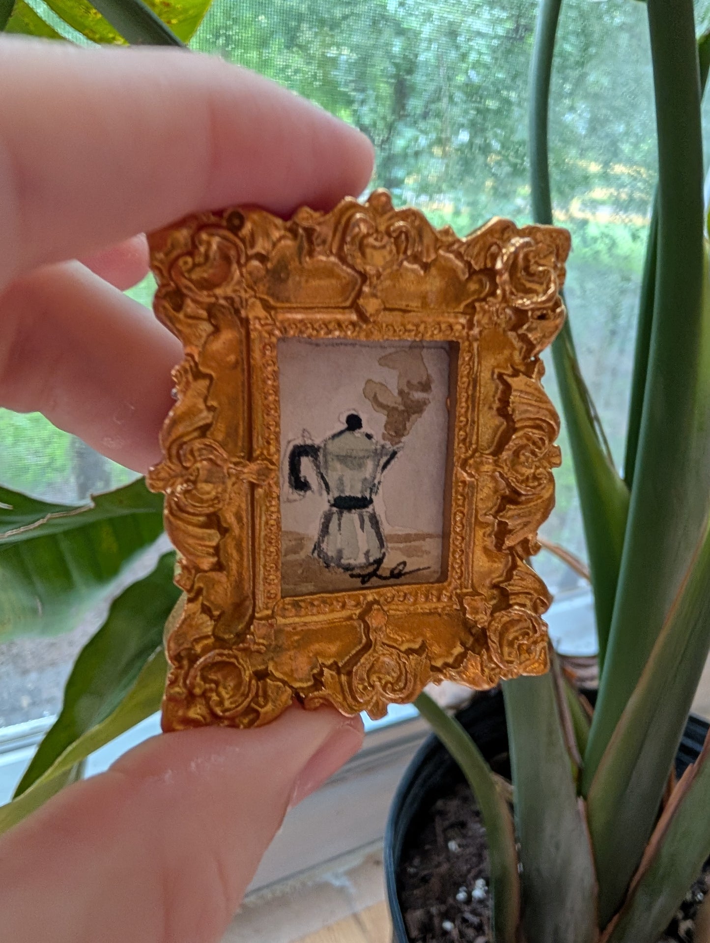 Mini Mocha Coffee Painting - Original Watercolor Art by Lora Cavallin