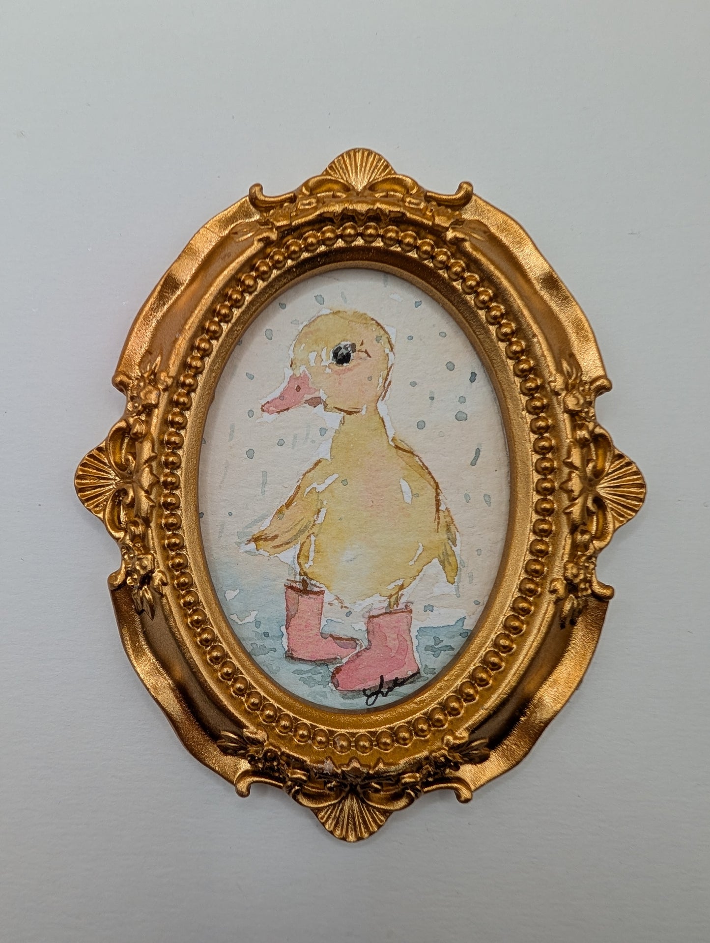 Mini Baby Duck with Boots Painting - Original Watercolor Art by Lora Cavallin