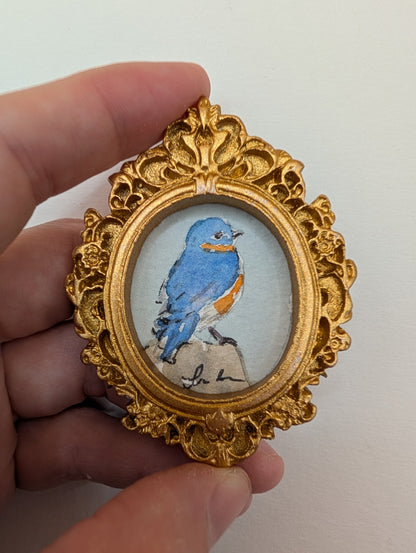 Mini Bluebird Painting - Original Watercolor Art by Lora Cavallin