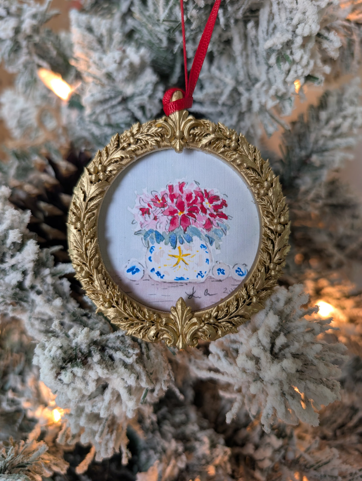 Poinsettias in a Blue & White Pot – Single Giclée Ornament, Christmas Friends 2026 Limited Edition
