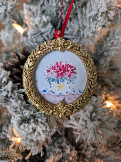 Poinsettias in a Blue & White Pot – Single Giclée Ornament, Christmas Friends 2026 Limited Edition