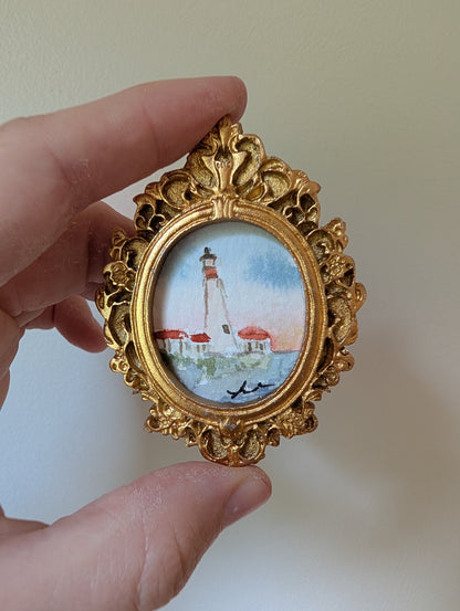 Mini Lighthouse Painting - Original Watercolor Art by Lora Cavallin