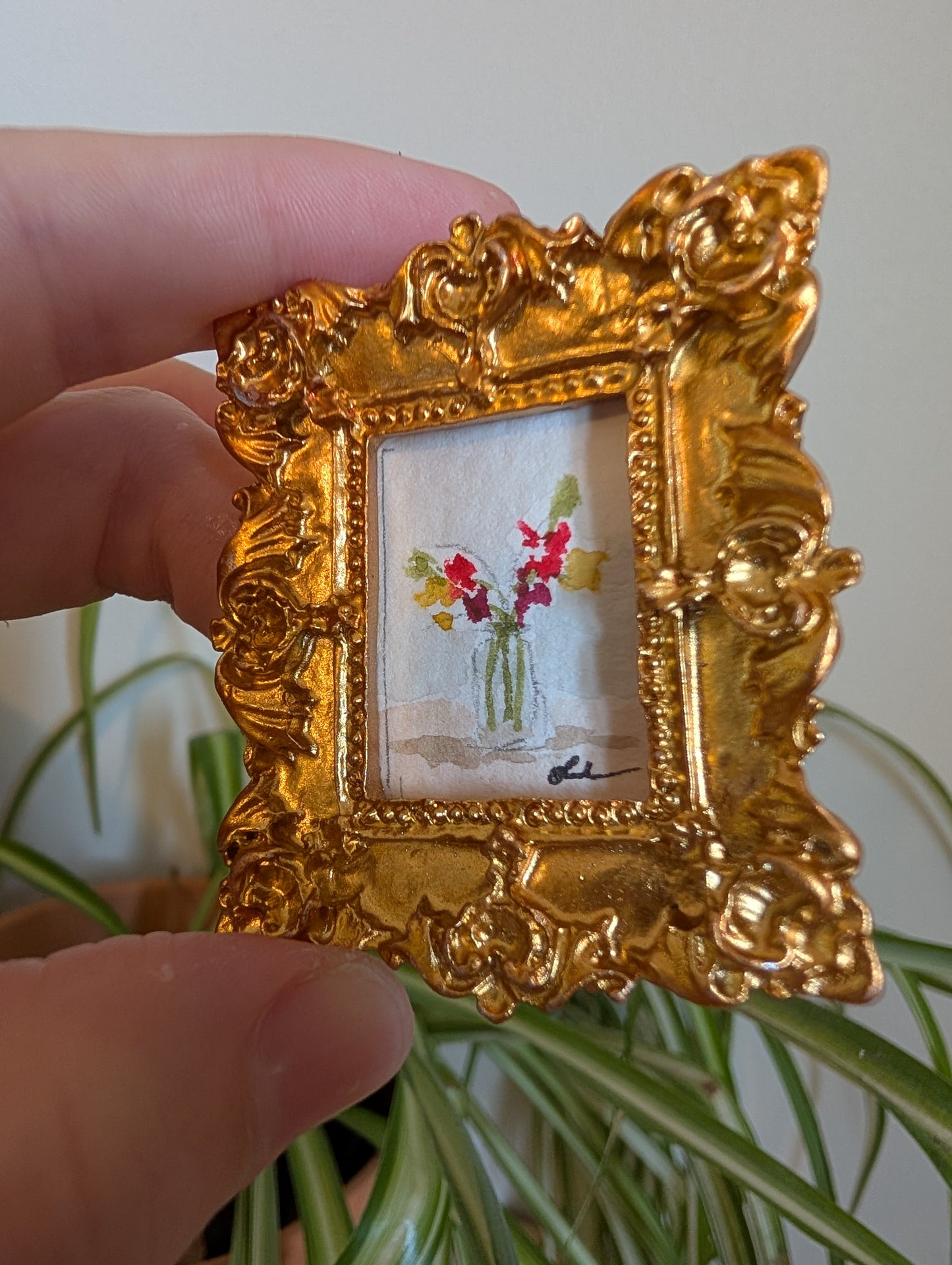 Mini Vase of Flowers Painting - Original Watercolor Art by Lora Cavallin