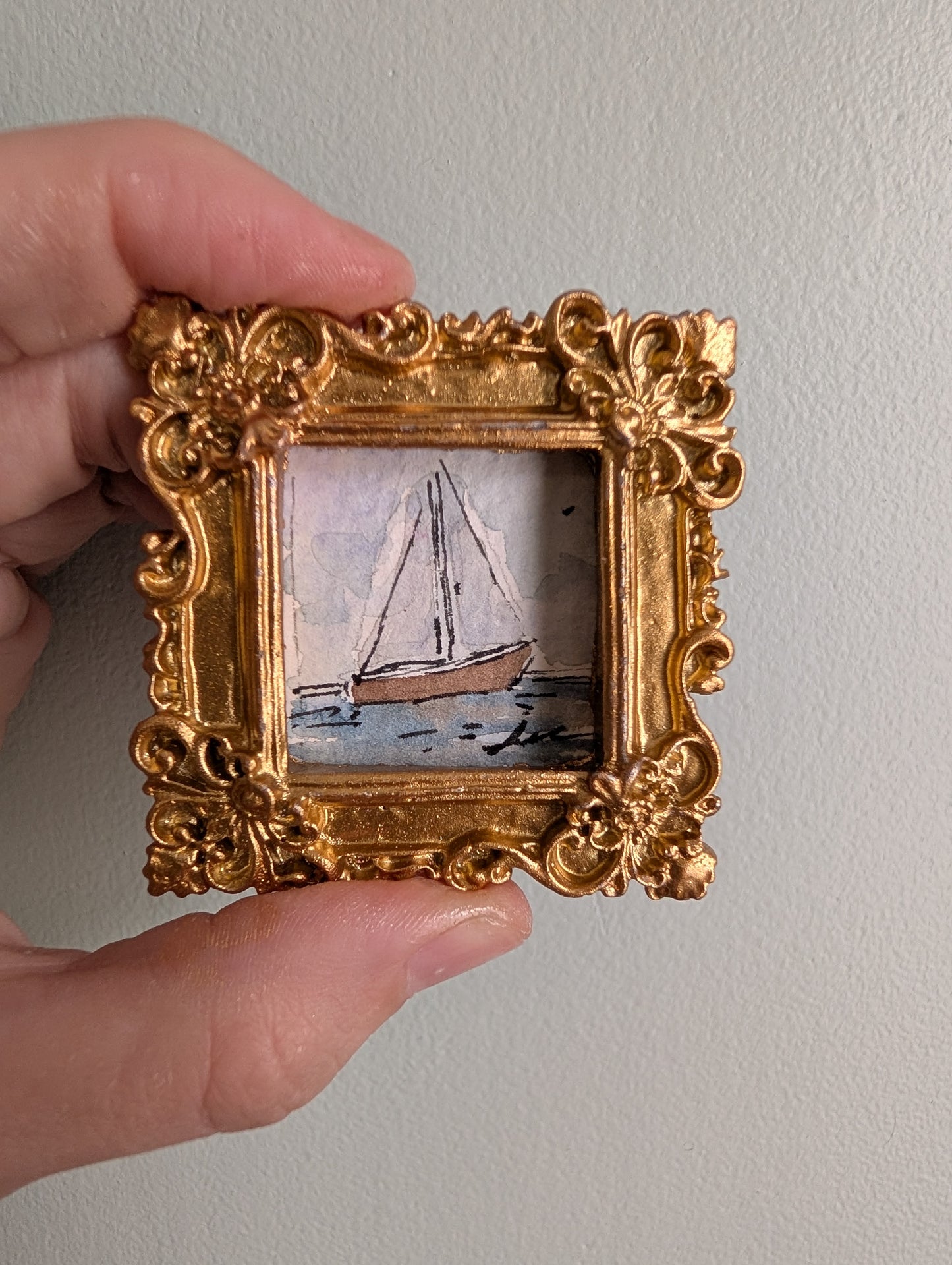 Mini Sailboat Painting - Original Watercolor Art by Lora Cavallin