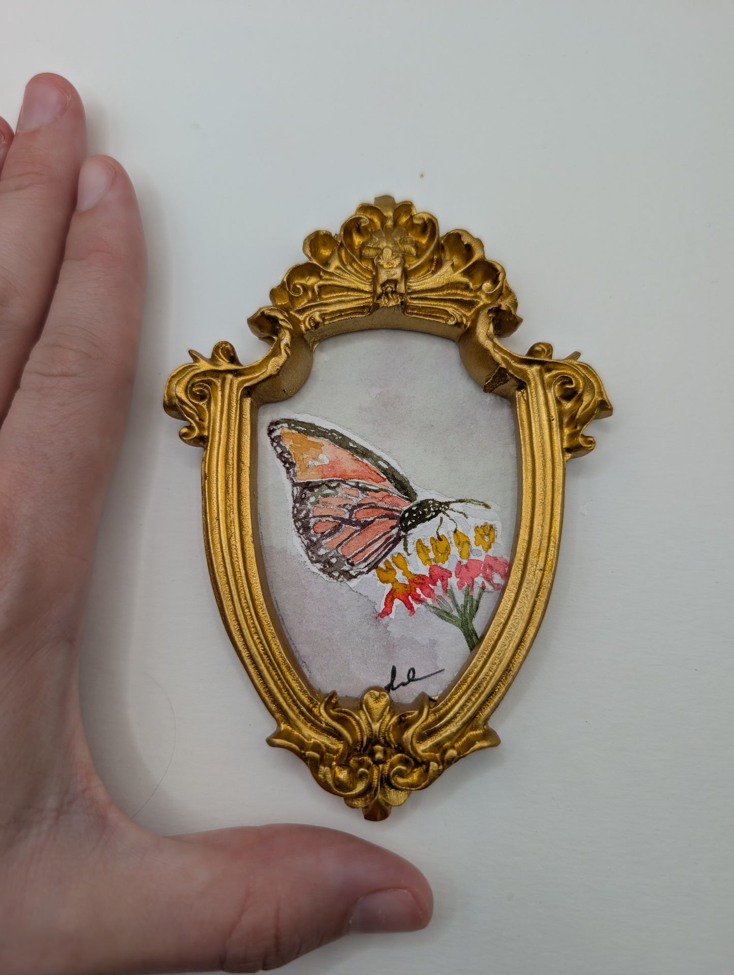 Mini Butterfly on Flower Painting - Original Watercolor Art by Lora Cavallin