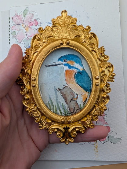 Mini Kingfisher Painting - Original Watercolor Art by Lora Cavallin