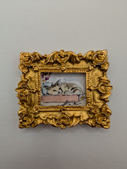 Mini Sleeping Cat Painting - Original Watercolor Art by Lora Cavallin