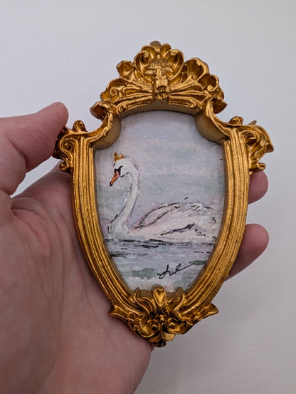 Mini Royal Swan Painting - Original Watercolor Art by Lora Cavallin