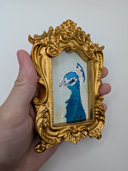 Mini Peacock Painting - Original Watercolor Art by Lora Cavallin