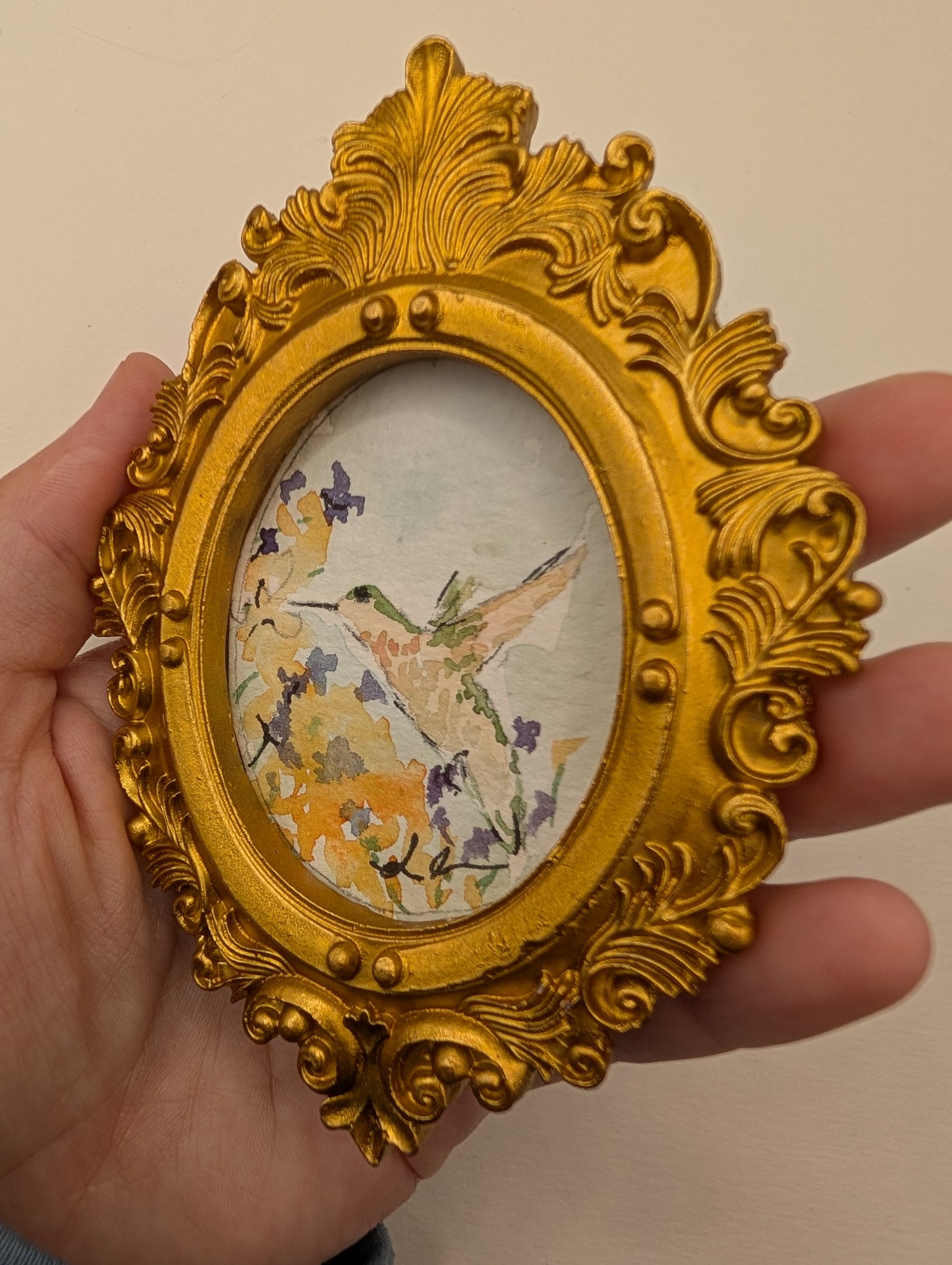 Mini Hummingbird Painting - Original Watercolor Art by Lora Cavallin