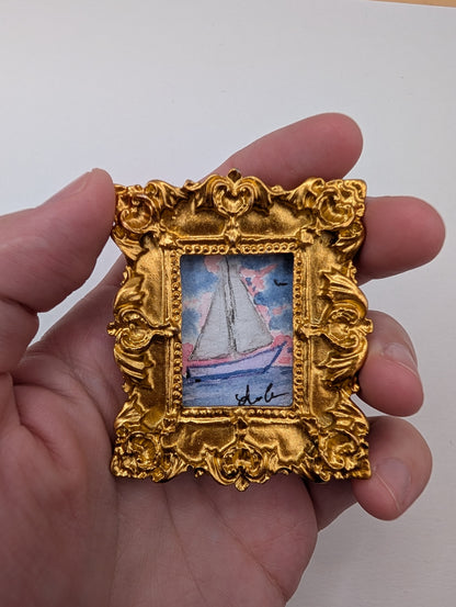 Mini Sailboat at Sunset Painting - Original Watercolor Art by Lora Cavallin