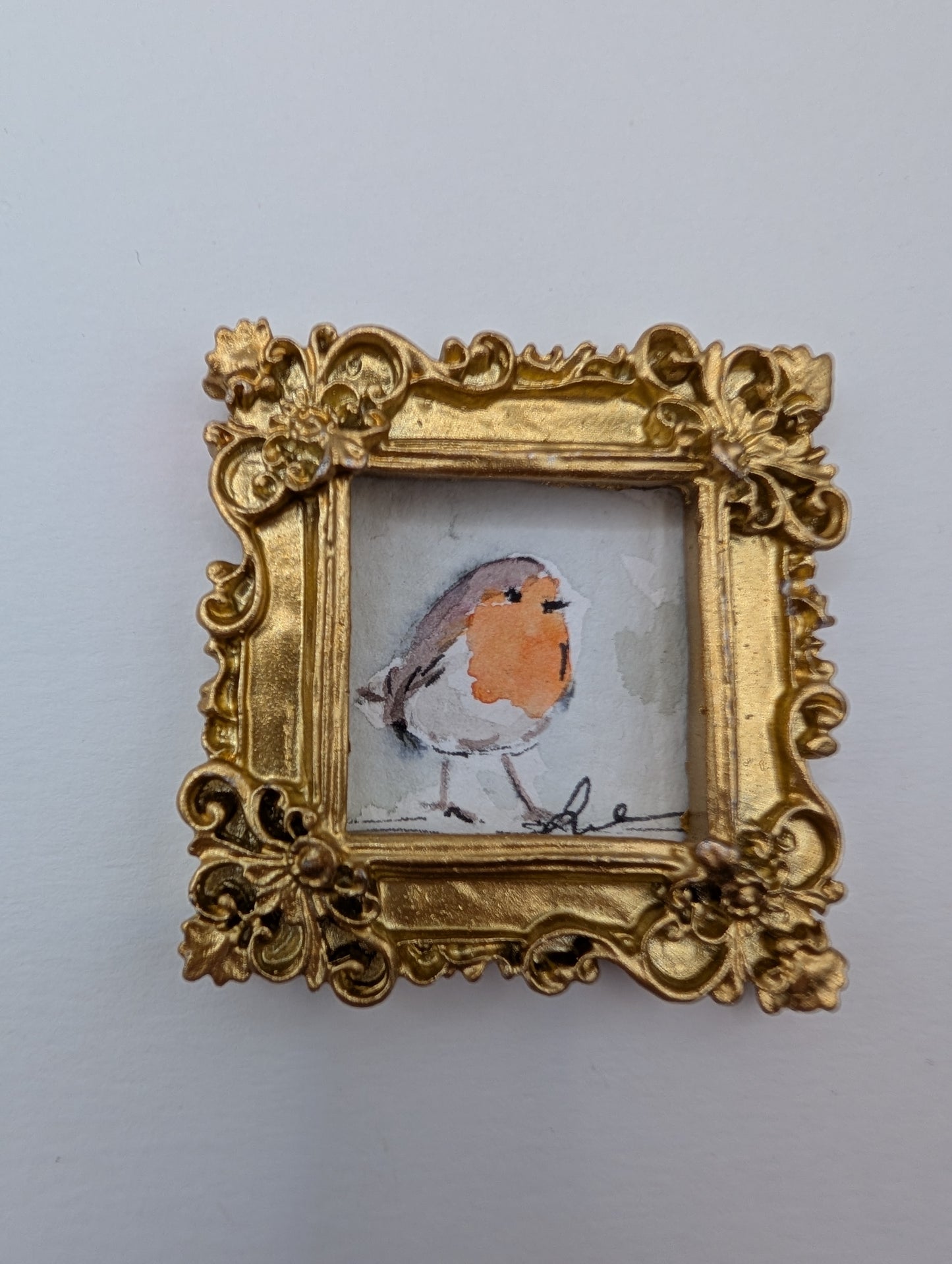 Mini Robin Bird Painting - Original Watercolor Art by Lora Cavallin