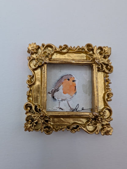 Mini Robin Bird Painting - Original Watercolor Art by Lora Cavallin