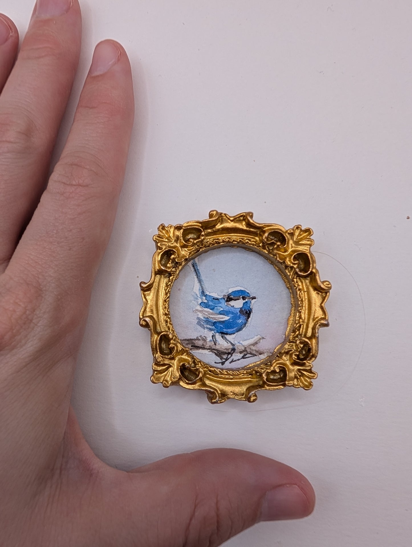 Mini Blue Fairy Wren Painting - Original Watercolor Art by Lora Cavallin