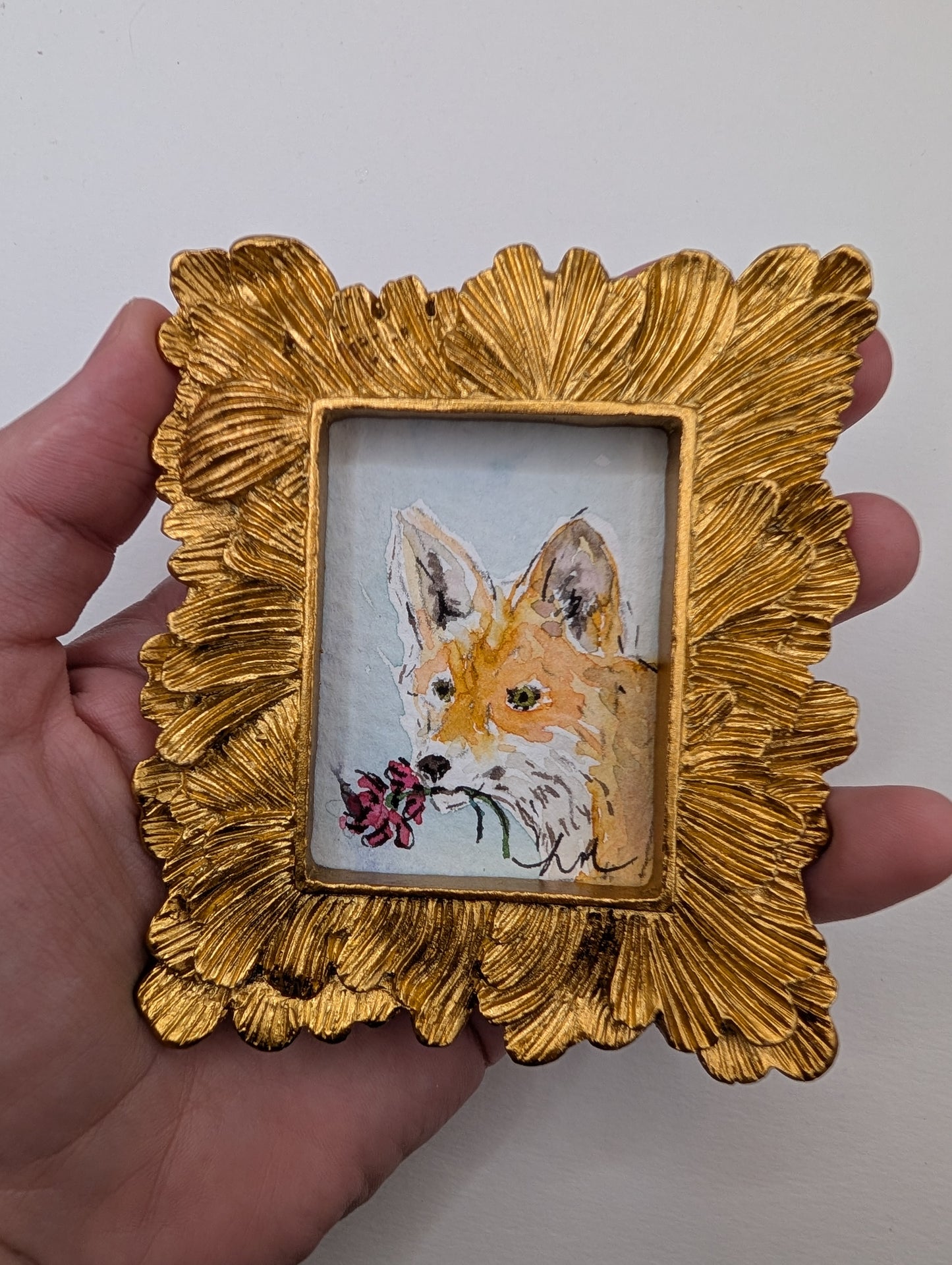 Mini Fox Painting - Original Watercolor Art by Lora Cavallin