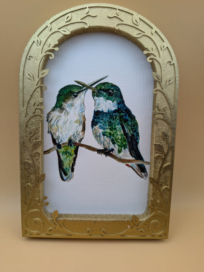 Green Hummingbirds - Arched Framed Print