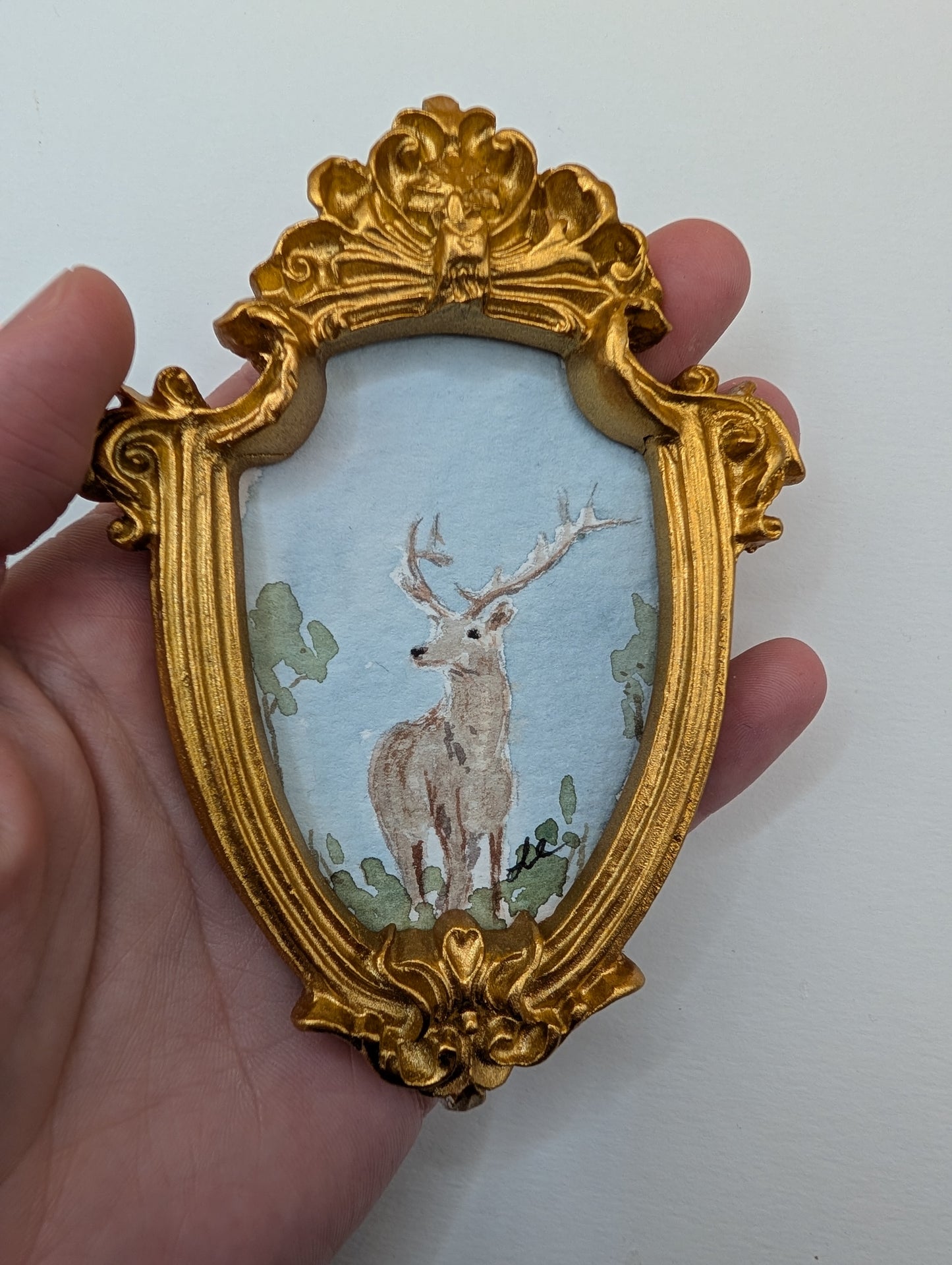 Mini Deer Painting - Original Watercolor Art by Lora Cavallin