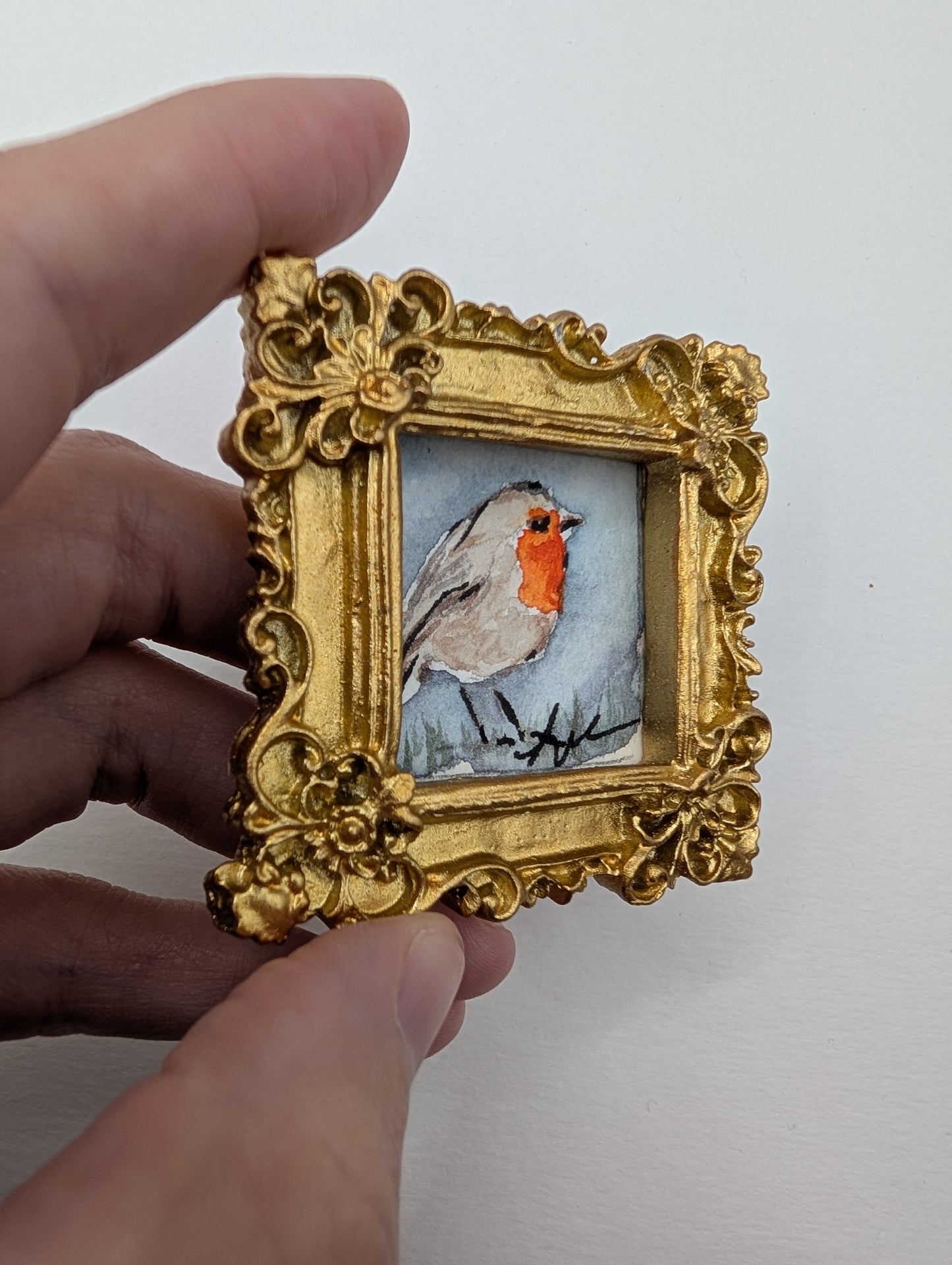 Mini Robin Bird Painting - Original Watercolor Art by Lora Cavallin