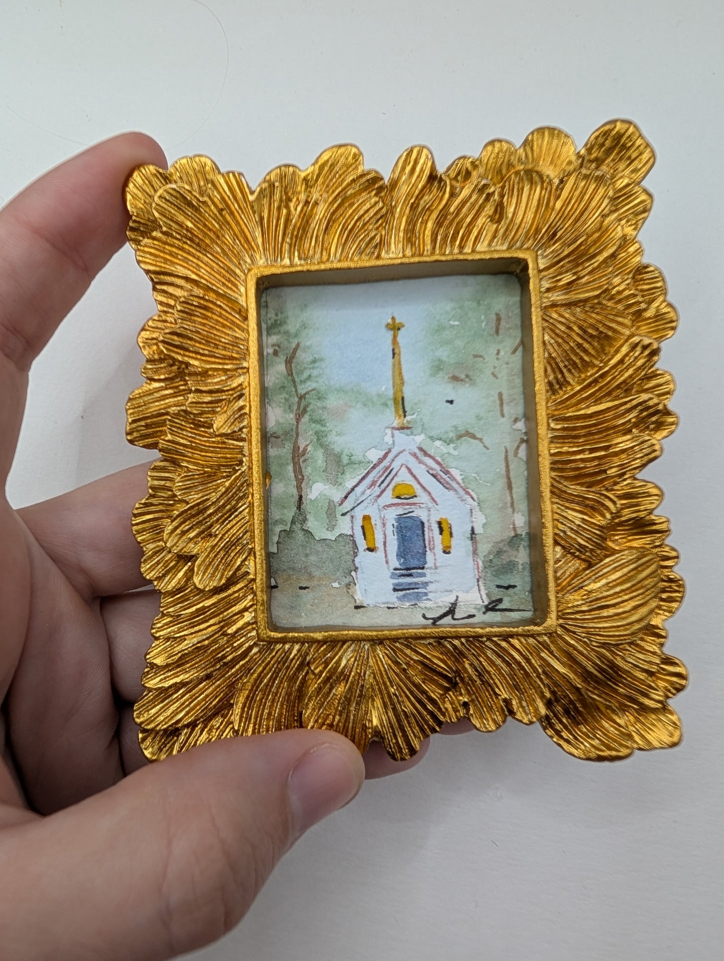 Mini Church Painting - Original Watercolor Art by Lora Cavallin