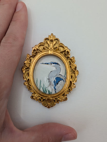 Mini Blue Heron Painting - Original Watercolor Art by Lora Cavallin