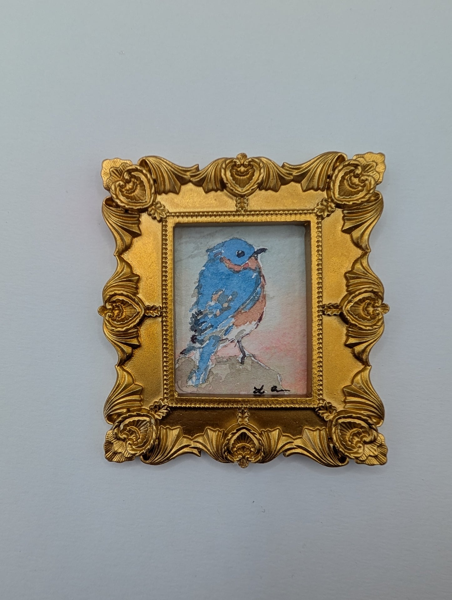 Mini Bluebird Painting - Original Watercolor Art by Lora Cavallin