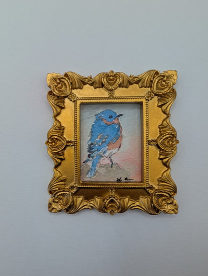 Mini Bluebird Painting - Original Watercolor Art by Lora Cavallin