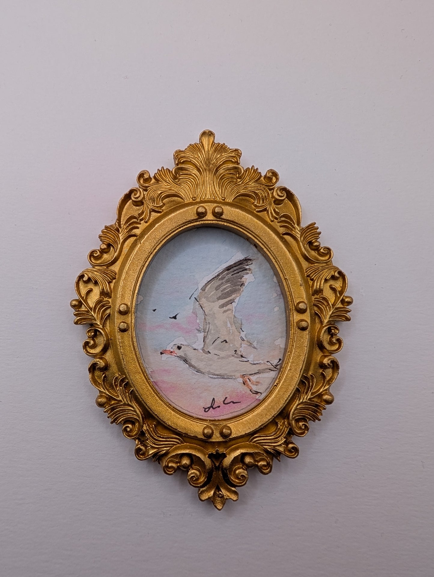 Mini Seagull Painting - Original Watercolor Art by Lora Cavallin