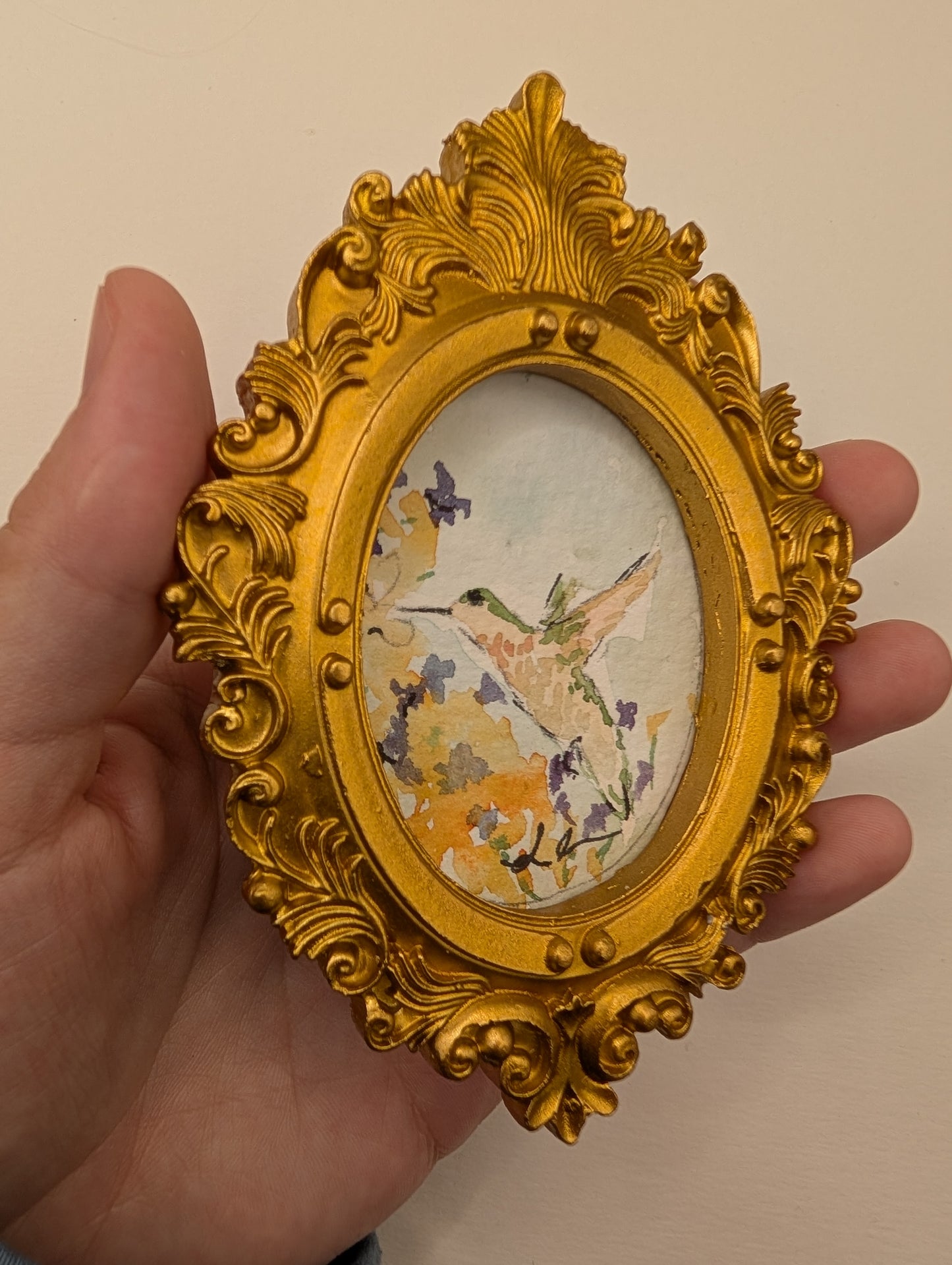 Mini Hummingbird Painting - Original Watercolor Art by Lora Cavallin