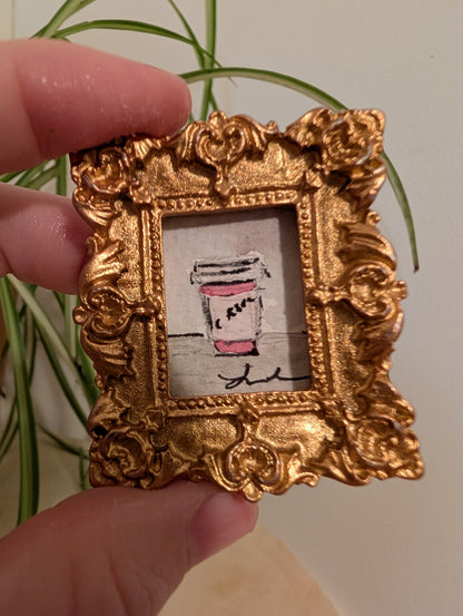 Mini Coffee Cup Painting - Original Watercolor Art by Lora Cavallin