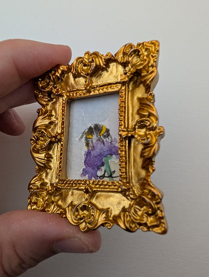 Mini Bee on Flower Painting - Original Watercolor Art by Lora Cavallin