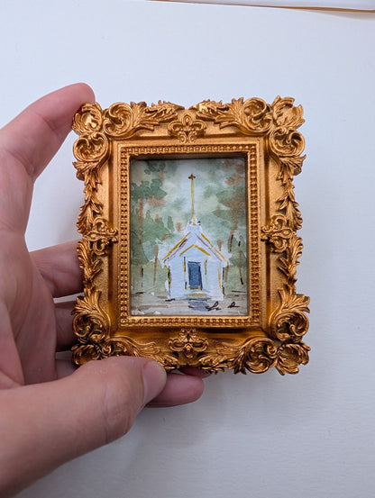 Mini Church Painting - Original Watercolor Art by Lora Cavallin
