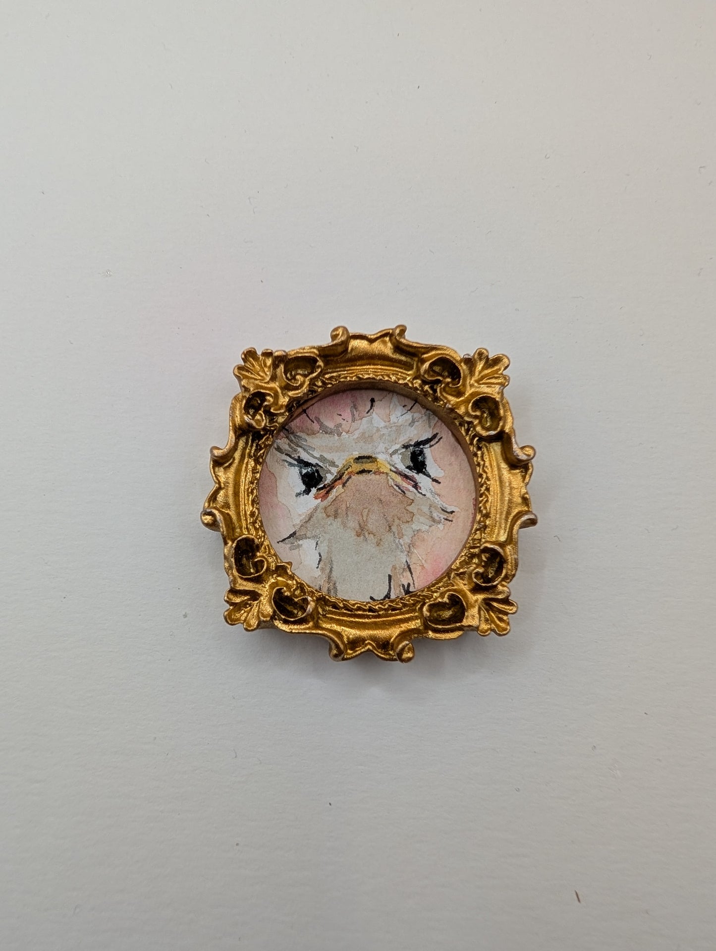 Mini Ostrich Bird Painting - Original Watercolor Art by Lora Cavallin
