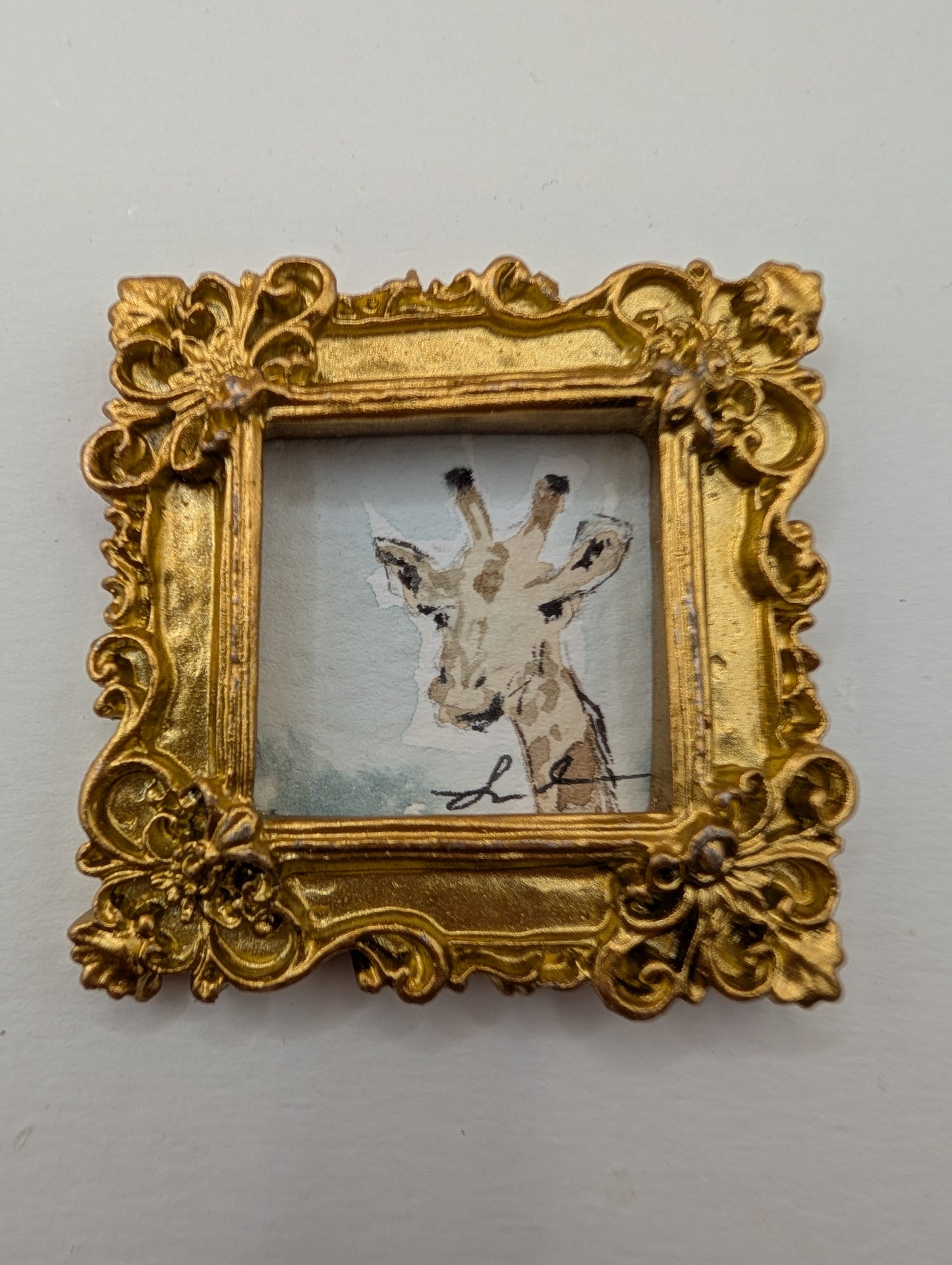 Mini Giraffe Painting - Original Watercolor Art by Lora Cavallin