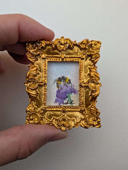 Mini Bee on Flower Painting - Original Watercolor Art by Lora Cavallin