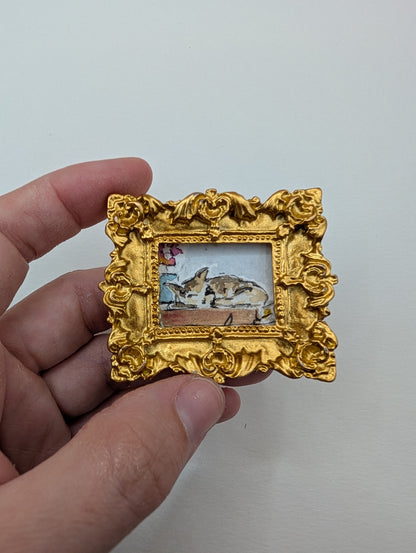 Mini Sleeping Cat Painting - Original Watercolor Art by Lora Cavallin