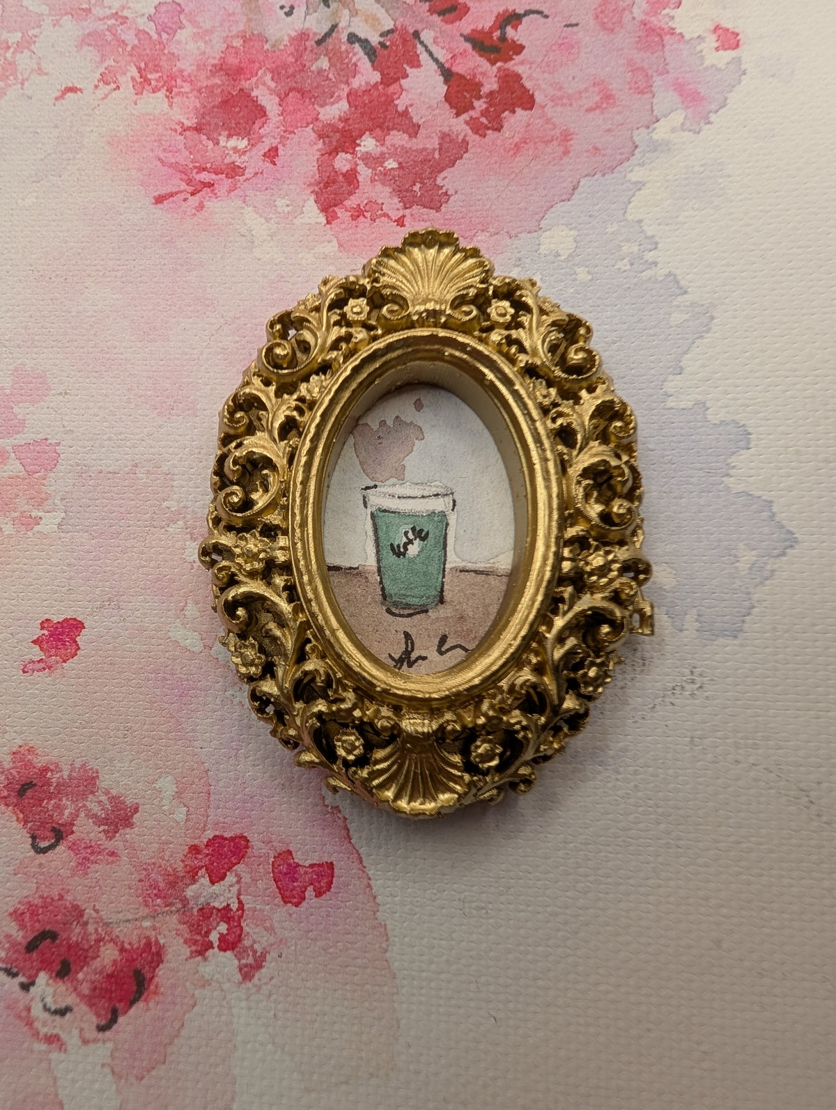 Mini Coffee Cup Painting - Original Watercolor Art by Lora Cavallin