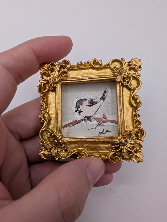 Mini Chickadee Bird Painting - Original Watercolor Art by Lora Cavallin