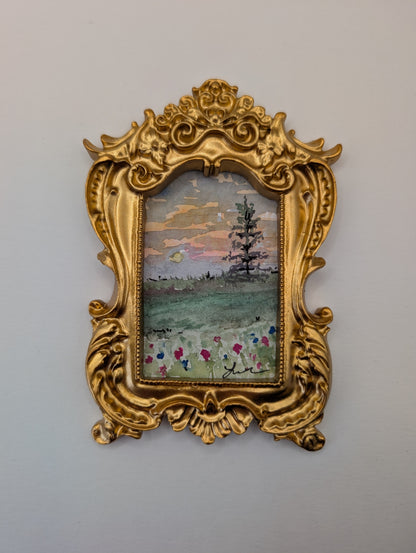 Mini Landscape Painting - Original Watercolor Art by Lora Cavallin