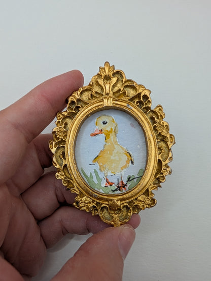 Mini Baby Duck Painting - Original Watercolor Art by Lora Cavallin