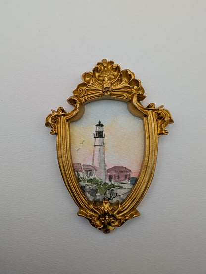 Mini Lighthouse Painting - Original Watercolor Art by Lora Cavallin