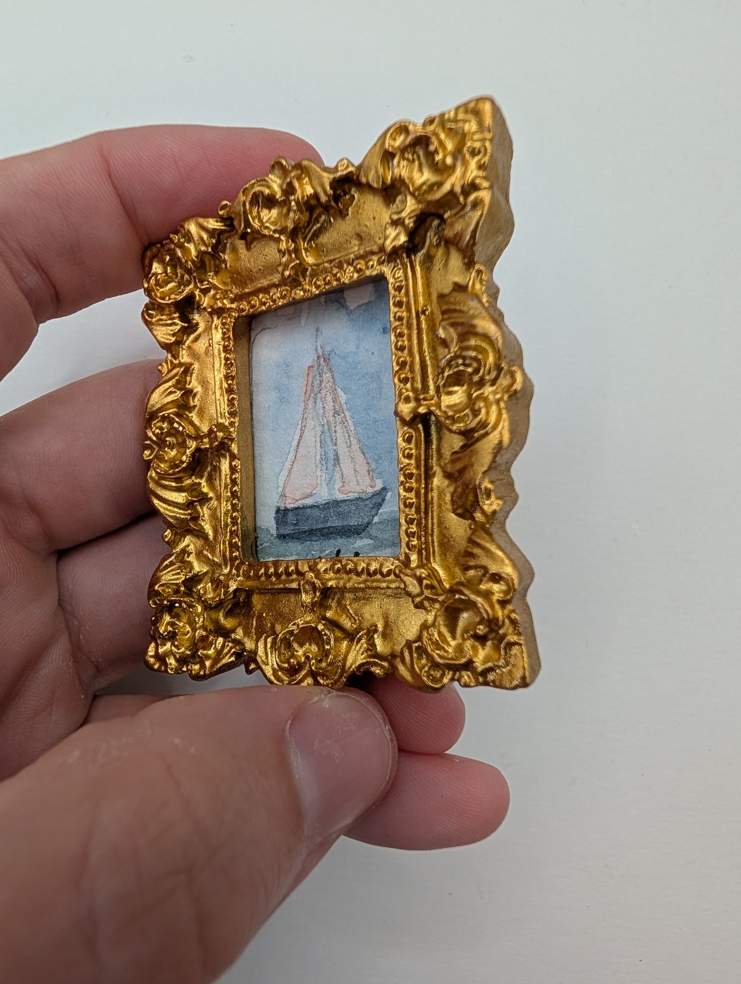 Mini Sailboat Painting - Original Watercolor Art by Lora Cavallin