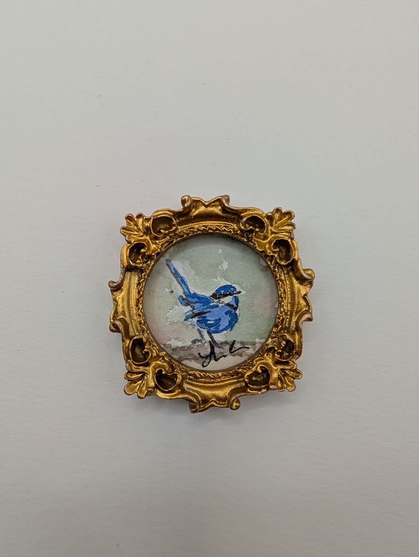 Mini Blue Fairy Wren Painting - Original Watercolor Art by Lora Cavallin