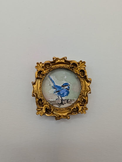 Mini Blue Fairy Wren Painting - Original Watercolor Art by Lora Cavallin