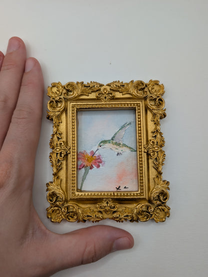 Mini Hummingbird Painting - Original Watercolor Art by Lora Cavallin
