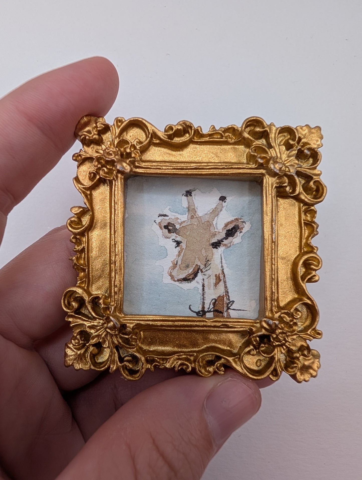 Mini Giraffe Painting - Original Watercolor Art by Lora Cavallin